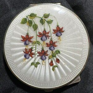 Rare Vintage Turner & Simpson Sterling Silver Guilloche Enamel Makeup Compact